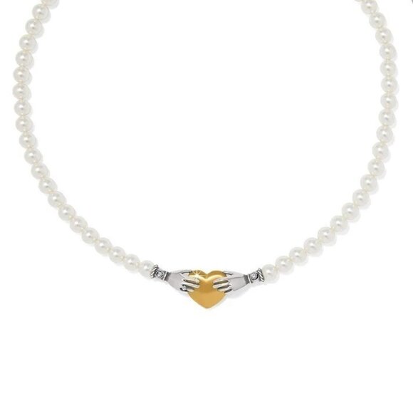 Brighton Loving Hands Necklace Style JM7673 NWT $128   silver / pearl - Picture 1 of 3